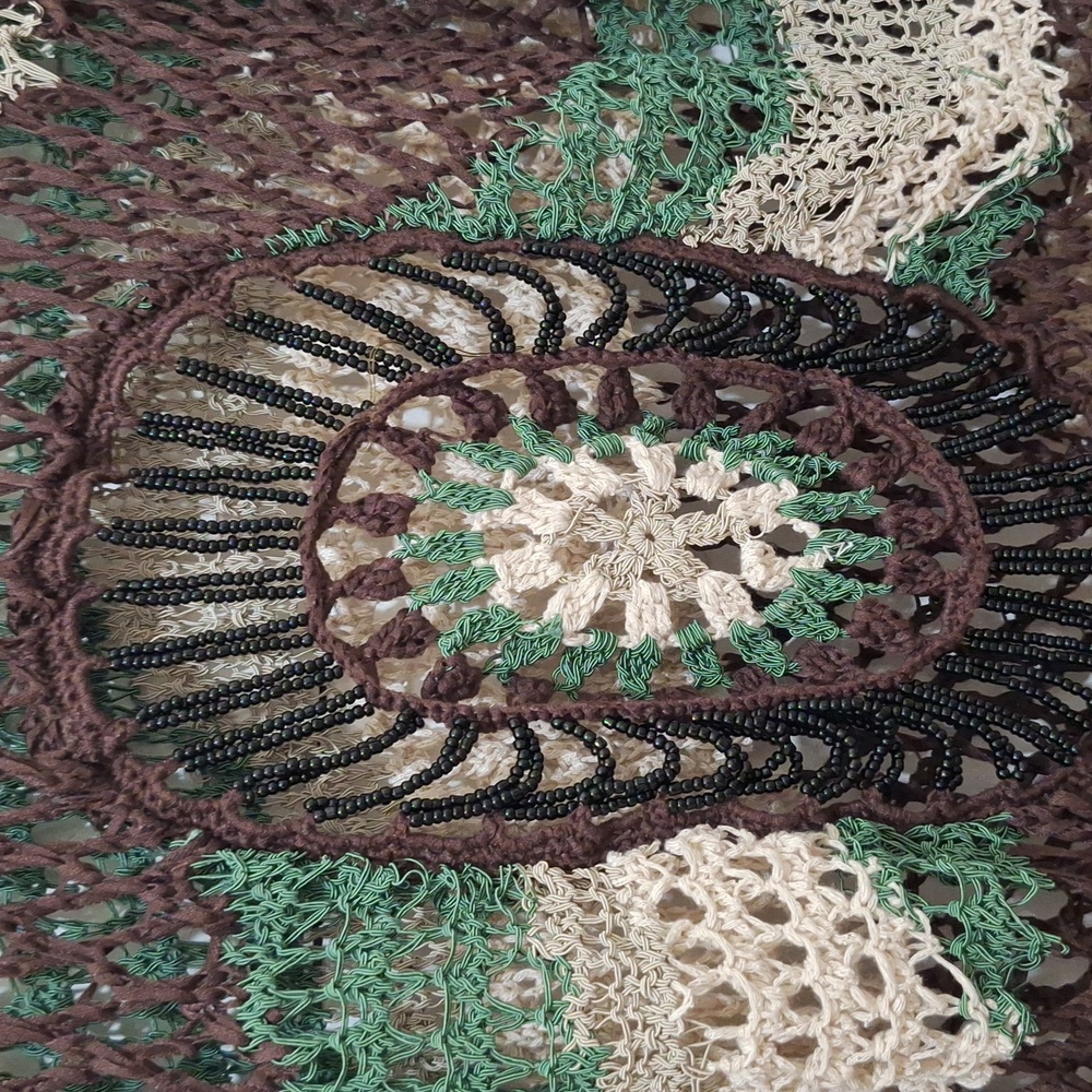 NWT BEIGE GREEN MULTICOLOR BEADED CROCHET OVERSIZED KNIT SWEATER LIMITED EDITION - Picture 7 of 10